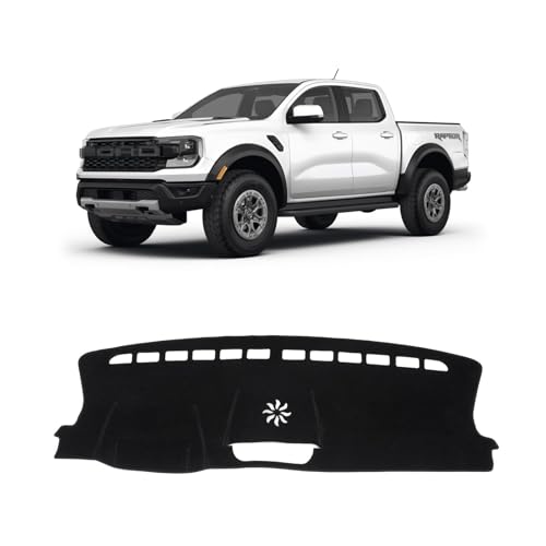 KUST Black Dash Cover for Ford Ranger 2024 2025 2026 (XLz, XLT, Lariat) Polyester Dashboard Cover Non-Slip Interior Accessories for Ranger Custom Fit Dash Mat Sunshade Windshield No Glare