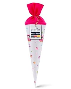 goldbuch 93 043 Geschwistertüte Eule, Schultüte aus Lackarton mit Eulen-Blumenmuster, Geschenkverpackung mit pinkem Filzverschluss (ohne Verschlussband), Zuckertüte rund, Länge 35 cm, Ø 11,5 cm, Weiß