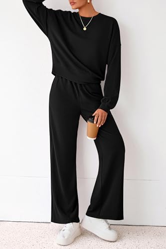 PRETTYGARDEN Women 2 Piece Outfits 2026 Fall Sweatsuits Crewneck Sweatshirt Wide Leg Sweatpants Lounge Sets Tracksuit(Black,X-Small) — view 4