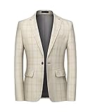 MOGU Men's Casual Suit Blazer Jackets Slim Fit Plaid Sports Coat Size 30 Beige