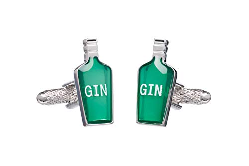 Onyx Art London - Gemelli a forma di bottiglia di gin verde, in confezione regalo, Misura unica, onice, argento