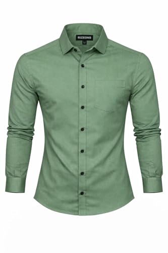 Image of Men's Slim Fit Long Sleeve Button-Down Shirt, Casual Formal Style with Chest Pocket