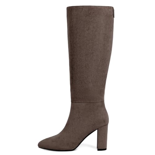 Image of Knee High Boots for Women Chunky Heel Rounded Toe Tall Boots | 2026 Fashion Winter Fall Boots for Women,Side Zipper PU Leather Long Dress Boots, Block Heel Tall Boots