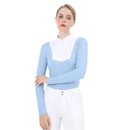 T-Shirts de Base for Femmes, Haut à Manches Longues Respirant for l'équitation, Blouse Sport zippée for compétition pour Hommes(Blue White,M)