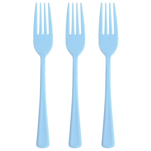 50 Pcs Baby Blue Plastic Forks Disposable Baby Blue Cutlery Heavy Duty Plastic Silverware 50 Disposable Forks for Brithday Wedding Baby Shower Graduation Party BBQ