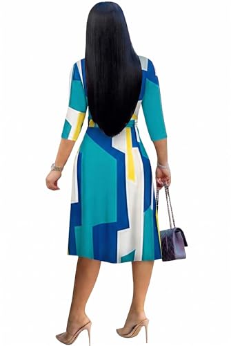 Image of Womens Plus Size Summer Dresses Sexy V Neck Midi Dress Faux Wrap Dress 3 /4 Sleeve Boho Casual Floral A-Line Skirts