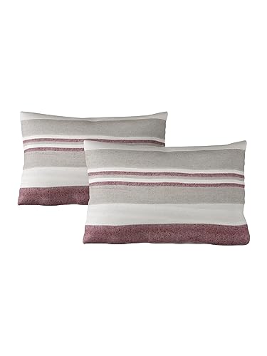 Image of 180 TC Pillow Cover Set of 2 | Pillow Cover Cotton 100% | Pillow Cover Set of 2 King Size | Wrinkle Free & Fade Resistance | Striped Pattern | Standard Size | All Season Use (Dark Brown)