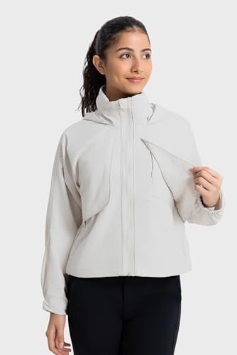 altiland Cropped Softshell Lined Rain Jacket for Women, Breathable Outdoor Hiking Hooded Windbreaker with 5 Pockets2