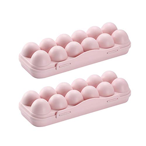 UPKOCH 2 soportes para huevos para frigorífico, bandeja de plástico para 12 huevos, caja de almacenamiento para huevos, huevera con tapa (rosa)
