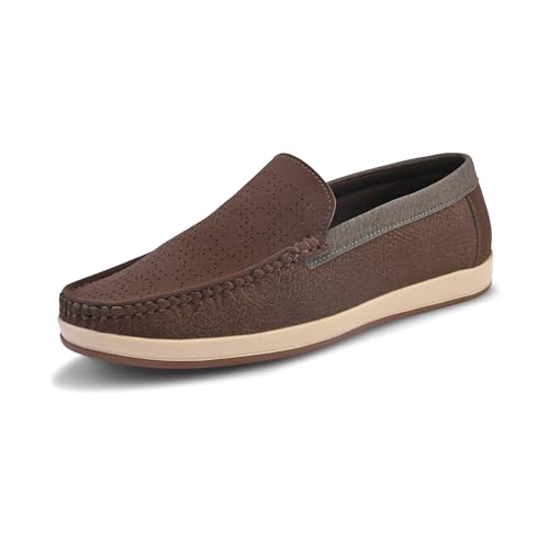 Image of Centrino Leather Loafers for Man | Slip-On Shoes for Men Stylish | Cushioned Insole | Lightweight Comfortable Moccasin Shoes | Hand-Stitched Casual Footwear | Mens Loafer Shoes for Office (9569)