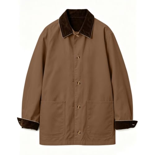 Womens Barn Jacket Corduroy Collar Cuffs Lightweight Button Front Pockets - image 8