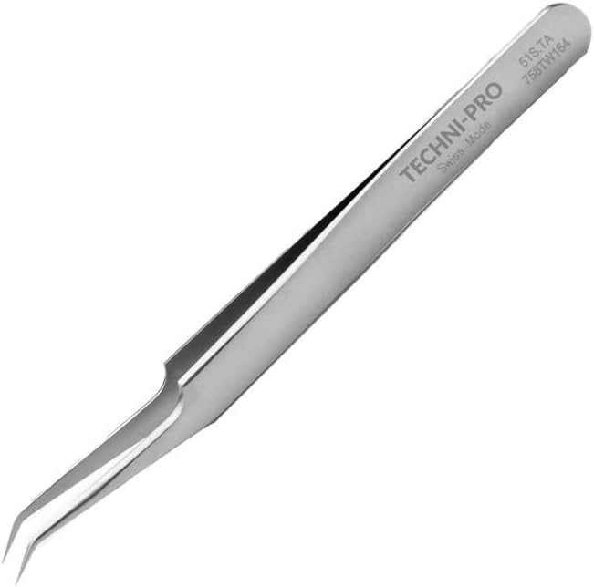 758TW164 - High Precision Tweezers, Style 51S, Titanium, Bent, Fine, 4.5'