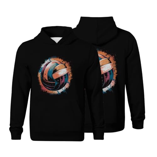 Kids Retro Art Illustration Of Volleyball Boys Girls Lightweight Kangaroo Pocket Fleece Hoodies