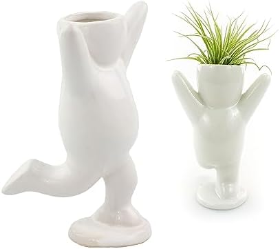 NW Wholesaler 3.25 Inch White Ceramic Happy Person Shaped Planter for Air Plants - (Air Plant Holder only) - Table Top Display Vases and Planters for Air Plants and Other Mini Plants