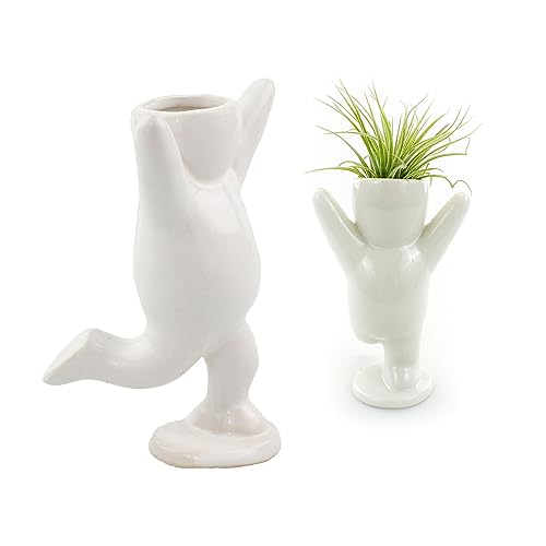 NW Wholesaler 3.25 Inch White Ceramic Happy Person Shaped Planter for Air Plants - (Air Plant Holder only) - Table Top Display Vases and Planters for Air Plants and Other Mini Plants