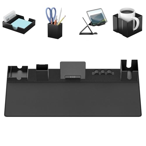 KDD Mouse Pad and Organizer Set - 6 in 1 Desk Mat Storage Accessory with Velcro DIY Feature, Desktop Accessories for Tablet Stand/Cup Holder/Card Holder/Pen Holder/Cable Management for Office and Home