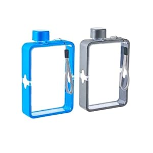 2 Pack Platte Waterfles, A5, Herbruikbaar, Draagbaar, Transparant, Van Kunststof, Voor Sport, Camping, Fitness Studio, Outdoor Fitness, (Grijs, Blauw)