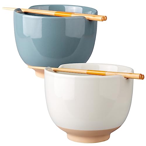 GBHOME Ceramic Ramen Bowls with Chopsticks, Japanese Cute Ramen Bowls Set of 2 for Ramen,Soup,Pho,Noodles, House-warming Wedding Birthday Gift, Microwave & Dishwasher Safe, 20 Ounces