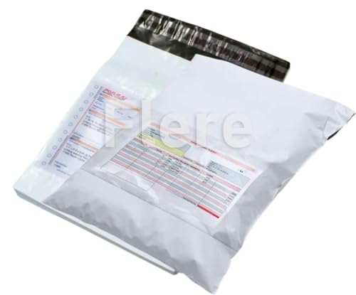 Image of Flere Tamper Proof Plastic Courier Bag /Polybag with Pod for Packing - 51 Microns Ecommerce Packaging, Envelopes, Pouches & Covers, 6x8 Inch, White and Black, Pack of 100