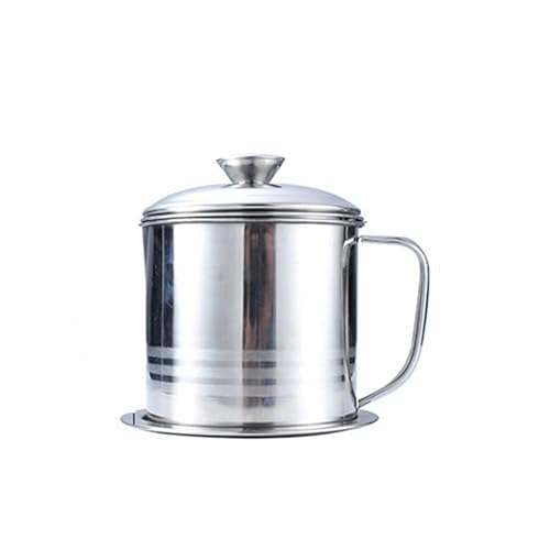 Nikou Pentola per olio da cucina in acciaio inox, filtro dell'olio e separatore di grasso con coperchio, pentola per olio da cucina domestica, capacità 1,5 l, design facile da versare