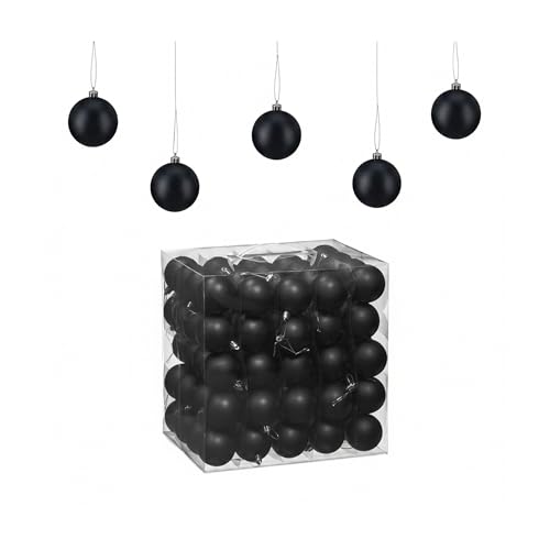 Boule de Noël noire Relaxdays lot 100 plastique robuste suspension sapin 6cm - 7