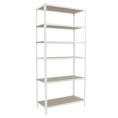 Simonrack Estanteria Metalica, 6 Baldas Madera Ajustables, 150 Kg De Punto Flexión, 2500x900x300 Mm, Estantería Almacenaje, Sin Tornillos, Blanco Madera - Maderclick Simonrack Estanteria Metalica, 6 Baldas Madera Ajustables, 150 Kg De Punto Flexión, 2500x900x300 Mm, Estantería Almacenaje, Sin Tornillos, Blanco Madera - Maderclick