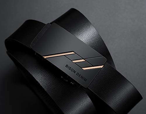 Bison Denim Belt Men Genuine Leather Ratchet Belts Adjustable Slide Dress Belts For Men Automatic Buckle Black Belt For Jeans #TOP7