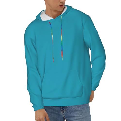 Mens Hoodie Pullover Casual Long Sleeve Drawstring Top Turquoisegreen Print Hooded Sweatshirt With Pocket2