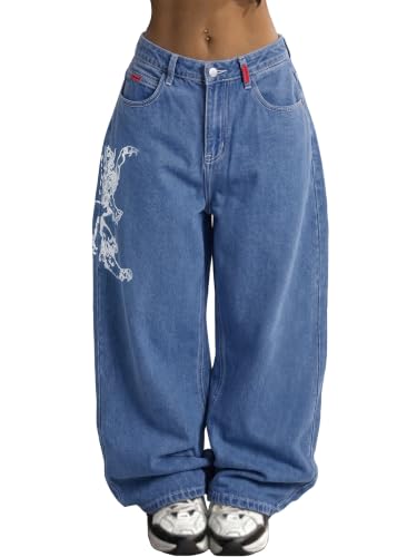 Image of EMMIOL Women Hip Hop 90s Vintage Baggy Jeans Denim Pants Mid Waist Jeans