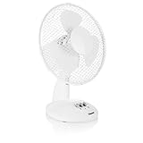 Tristar VE-5923 Ventilador de mesa, 23 centímetros de diámetro, 2 ajustes de velocidad, oscilante, ángulo ajustable 25°, asa para transporte, protección contra sobrecalentamiento, 30 W, blanco