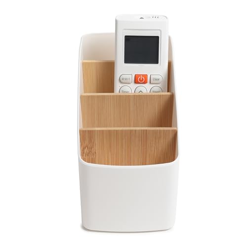 Image of GadgetBite Remote Holder Office Desk Organiser Pen Holder Multifunctional Storage Box Organizer With 4 Storing Compartments For Pen Pencil AC TV Remote Notes and Cards - White