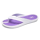 LM Women's Flip Flops Thong Sandals Casual Sandals Shower Shoes Beach Slippers Slides Sandals Slip on Water Shoes (7, White/Purple)
