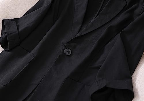 GIBZ Women's Linen Blazer Lightweight One Button 3/4 Sleeve Lapel Collar Oversized Suit Jacket Casual with Pocket for Summer4