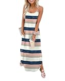 WIHOLL Plus Size Dress for Women 2026 Summer Swimsuit Dresses V Neck Spaghetti Strap Casual Dress Pink and Blue Striped L