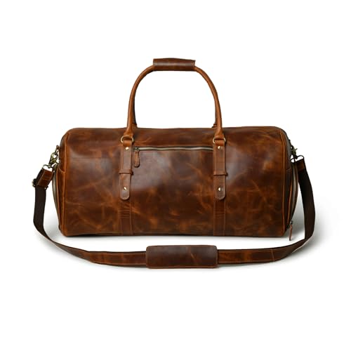 Premium Leather Duffle Bag with Dual Shoe Compartments Weekender Travel Bag for Men & Women FullGrain Leather Gym Bag3
