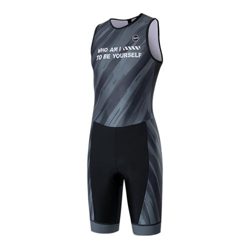 NUCKILY Traje de triatlón de una sola pieza sin mangas para hombre, traje de neopreno con bolsillos para correr, ciclismo, natación, gris, talla M