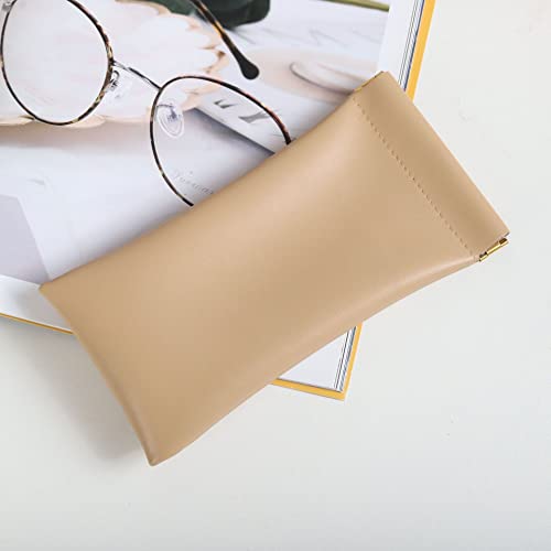 SVNXI 2Pcs Portable Leather Sunglass Pouch,Soft Eyeglass Case,Eyewear Sleeve for Reading Glasses,Small Sunglasses (Black & Beige)