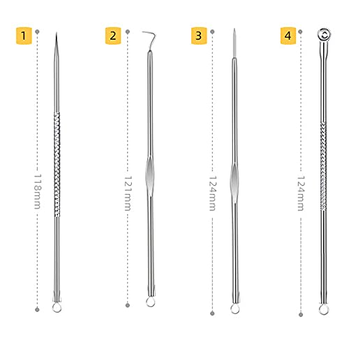 Blackhead Remover Pimple Popper Tool Kit 4 Pcs Silver Acne Comedone Zit Blackhead Extractor Tool For Nose Face,Stainless Steel Whitehead Popping Removal Tool Set #TOP4
