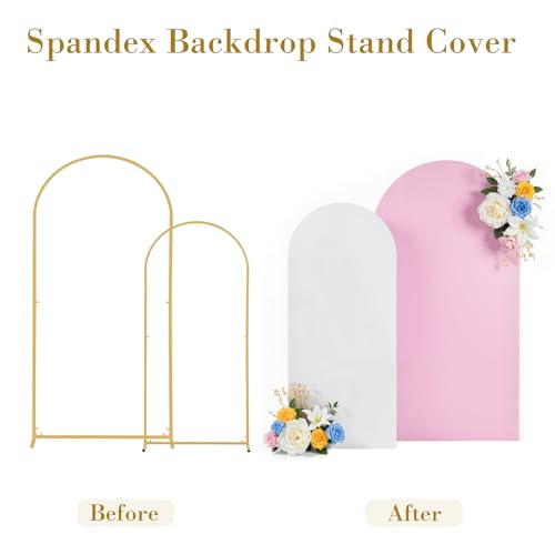 White Pink Photo Arch Backdrop Cover Set of 2-7.2ft and 6ft Arch Covers Stretchy Backdrop Spandex Baby Shower Arch Stand Covers for Girls Birthday Party Wedding Bridal Shower Background Decorations by Suppromo - Image 9