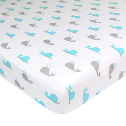 Image of TL Care 100% Natural Breathable Cotton Jersey Knit Fitted Bassinet Sheet, Aqua Whale, 15 inch x 33 inch, Soft Breathable, for Boys and Girls