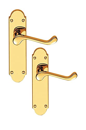 Haven Heritage Latch Door Handle Brass Finish Epsom Style Victorian Scroll 1 x Pair