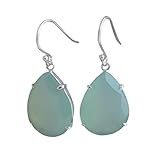 Handmade Aretes de plata esterlina con calcedonia aguamarina