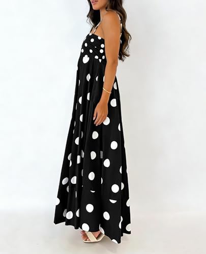 Image of NUFIWI Women Summer Striped Maxi Dress Spaghetti Strap Cutout Ruffle Long Dress Flowy Swing Beach Vocation Dress