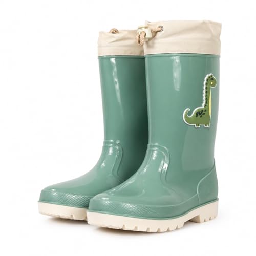 A2Z 4 Kids Botas de agua impermeables de PVC para niños y niñas, botas de lluvia con cordón ajustable, forro cálido, suela antideslizante, botas de agua para niños, para caminar al aire libre, zapatos