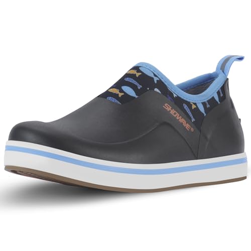 Best Sneakers for the Rain: Waterproof Footwear Guide 11 Showave Women's Deck Shoes Waterproof Rain Shoes Breathable Non-slip Rubber Rain Boots Low Cut Design for Outdoor Fishing Gardening Walking,Black Fish,Size 5
