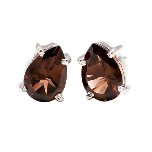 Boucles d'oreilles quartz fumé anti-allergie en argent 925 véritable