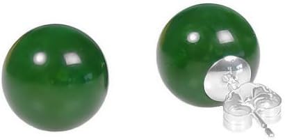 Trustmark 14K White Gold 10mm Natural Nephrite Green Jade Ball Stud Post Earrings