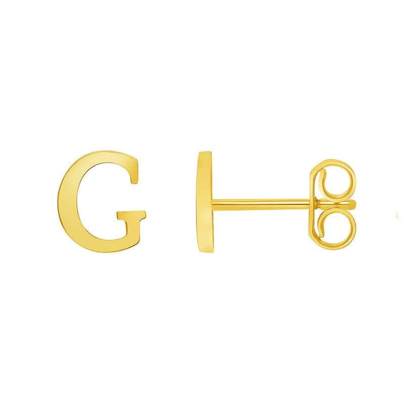 Solid 14k Yellow Gold Mini Uppercase Initial Block Letter Stud Earrings with Push-Back - A to Z