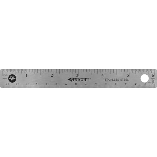 Image of Westcott 10414 Stainless Steel Metal Ruler with Non-Slip Cork Base, 6 in