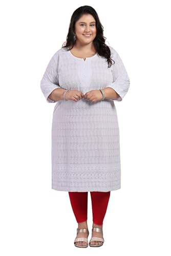 Image of DARIKA Women's Cotton Chikankari Straight Kurti Multiple Color in from Small to Plus Size.